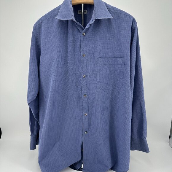 Giorgio Armani Mens Le Collezioni Blue Checkered Dress Shirt Size 16 / 41 - Picture 1 of 7
